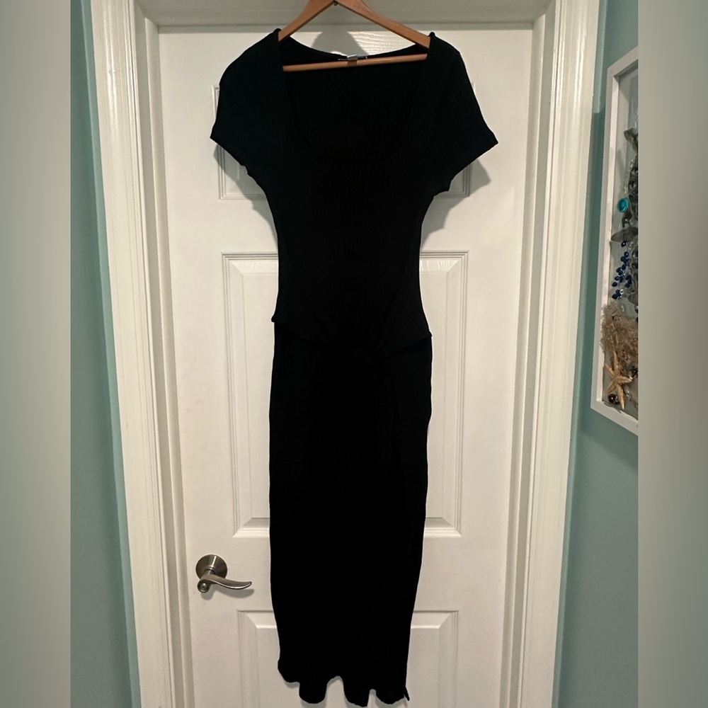 Topshop Black Bodycon Midi Dress with Dolman Sleeves